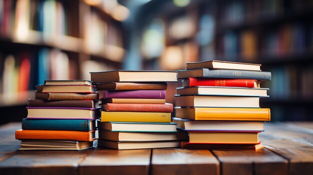 stack of books in library