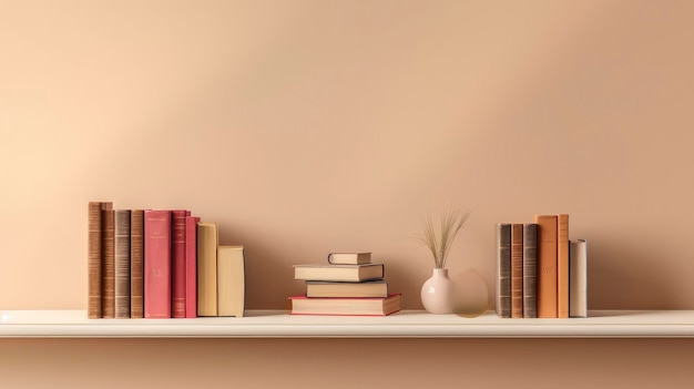 Photo stack of books on plain background