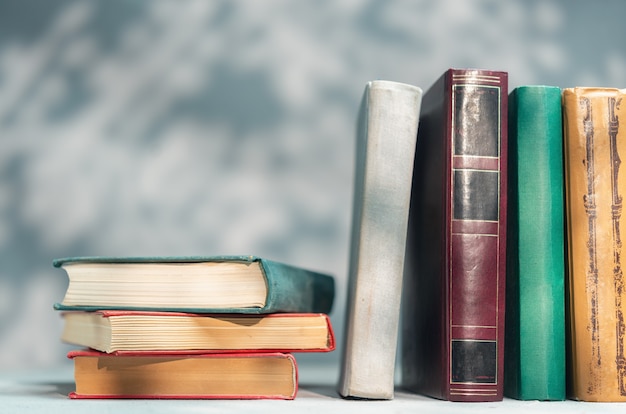 Stack of books on the shelf