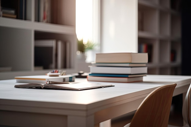 Stack of books on a table in a cozy reading nook Generative AI