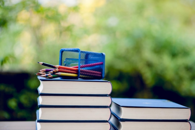 Photo stack of books on table