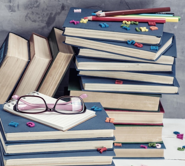 Photo stack of books on table