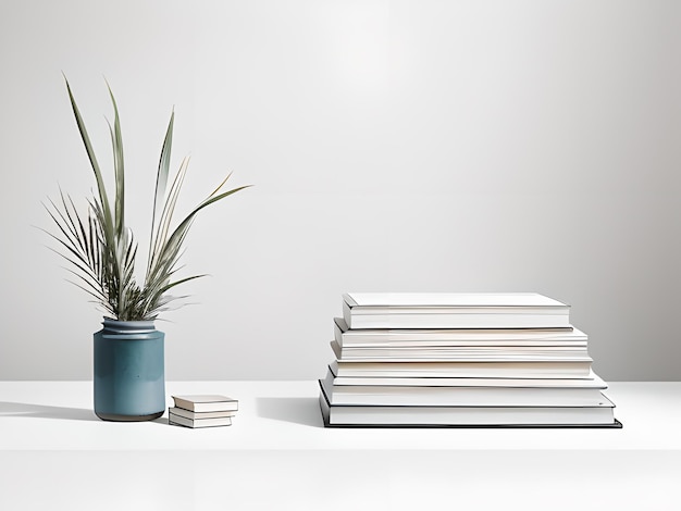 Photo stack of books in white empty isolated background ai generated