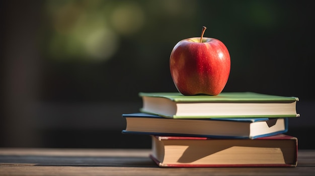 A stack of books with an apple on top of them