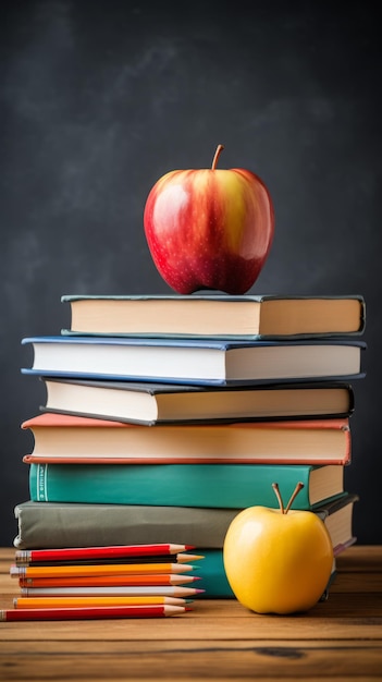 A stack of books with an apple on top