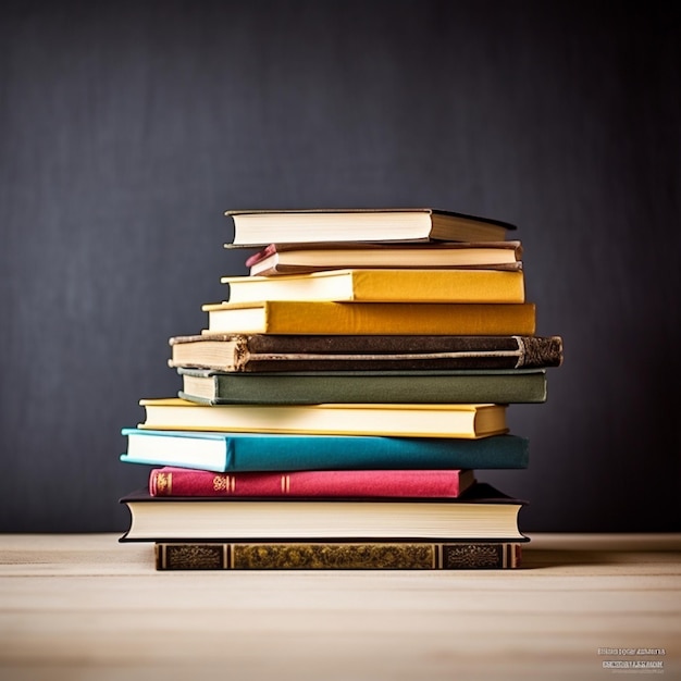 a stack of books with a black background behind them.