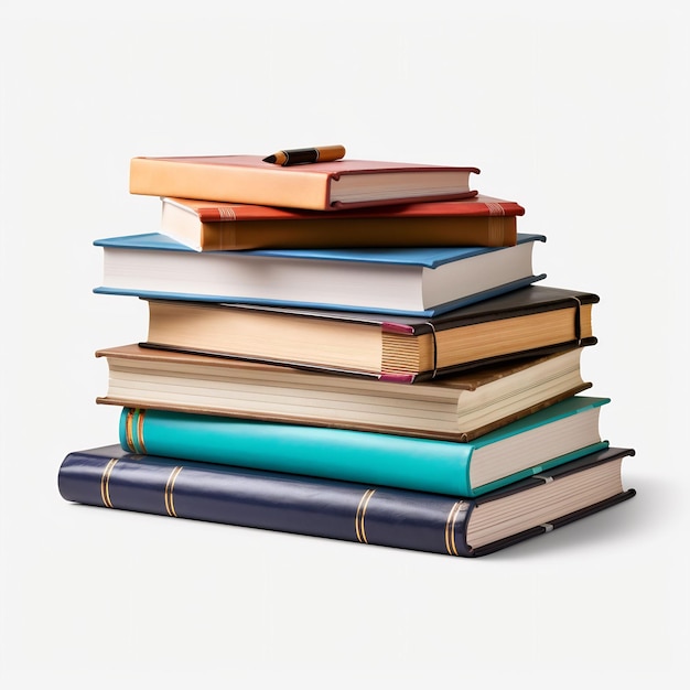 a stack of books with a blue and green book on top