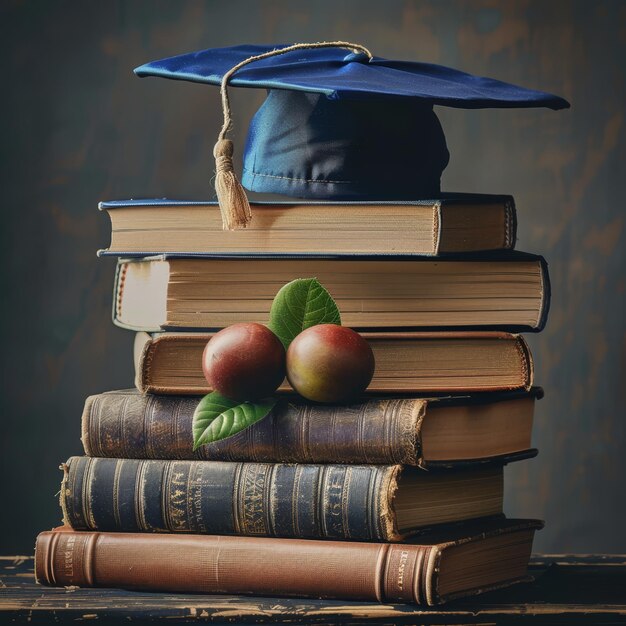 a stack of books with a blue umbrella on top of them