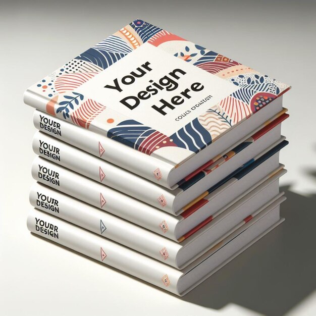 a stack of books with a design on the front