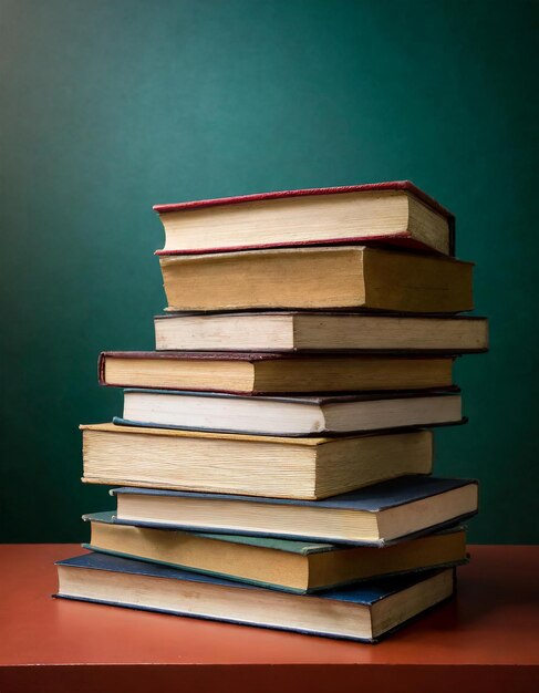 a stack of books with a green background that says the top