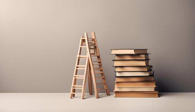 Photo a stack of books with a ladder next to it and a ladder on the left