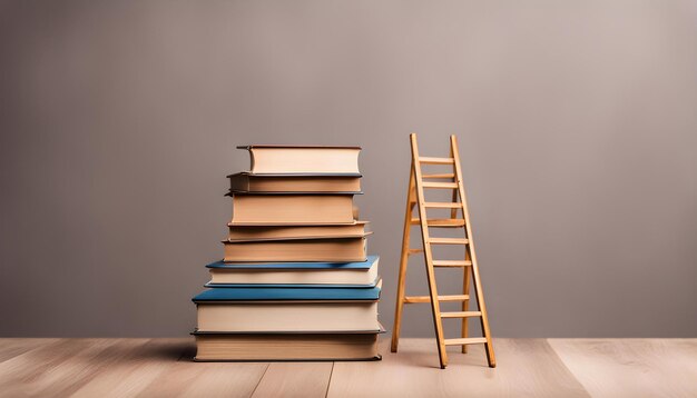 Photo a stack of books with a ladder next to it