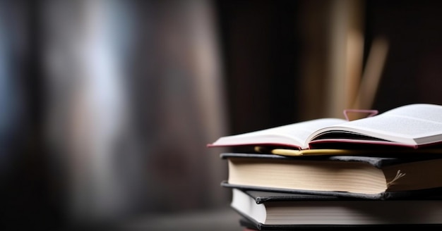 A stack of books with one open and one open on the top.