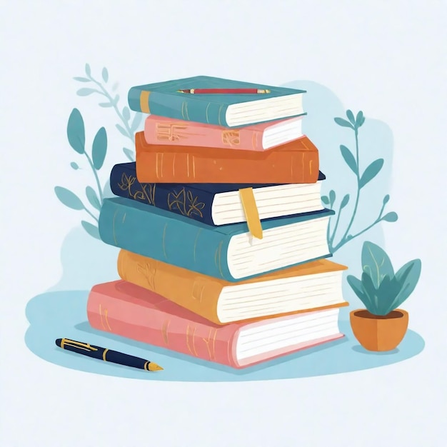 Photo a stack of books with a pencil on top of them