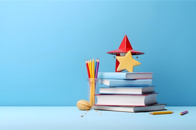 Photo a stack of books with a star on top of them