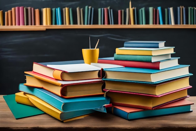 A stack of books with a straw in the middle.