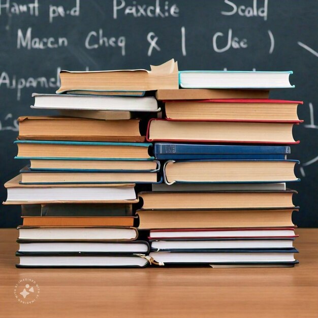 Photo a stack of books with the word crayon on the chalkboard