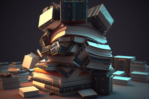A stack of books with the word library on the top.