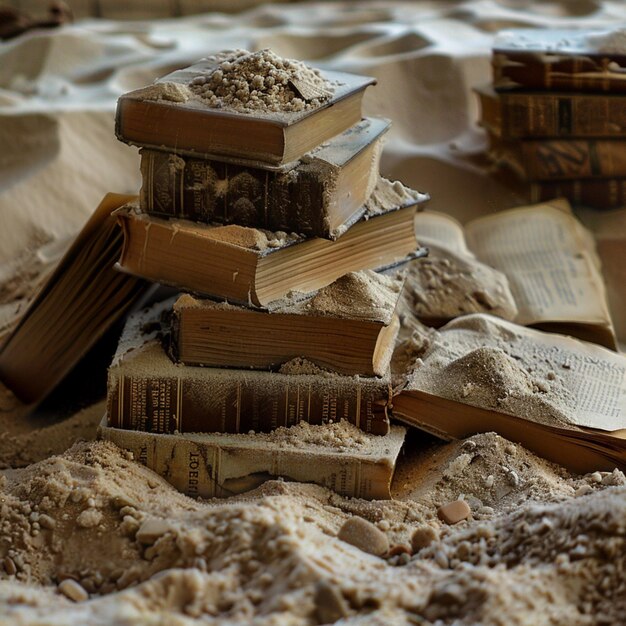 a stack of books with the word sand on it