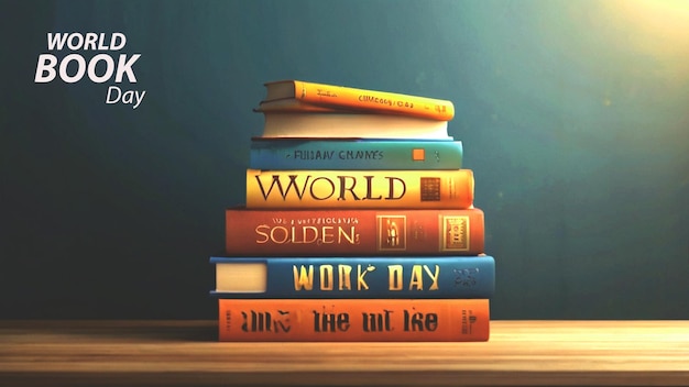 a stack of books with the word world on it