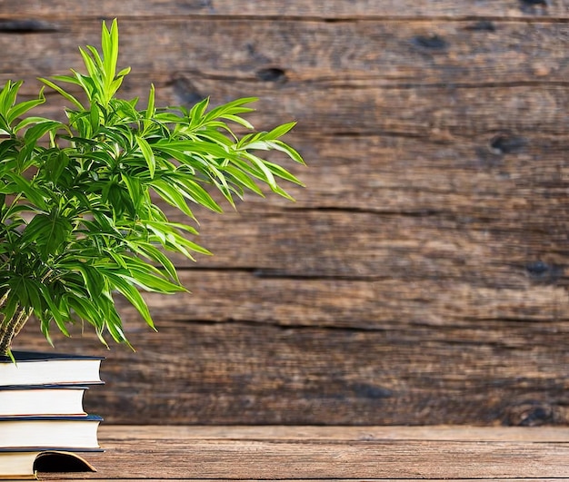 Stack of books on wooden table