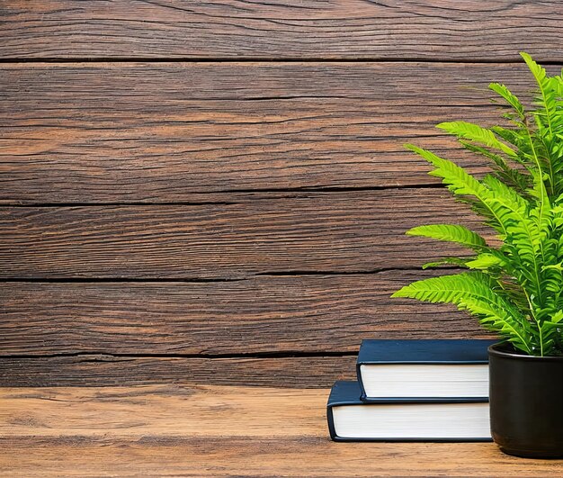 Stack of books on wooden table