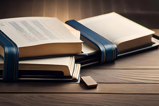 Photo a stack of books on a wooden table