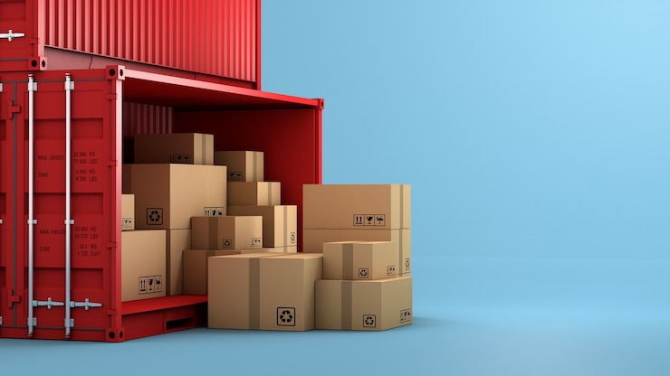 Photo stack of brown box packaging and container