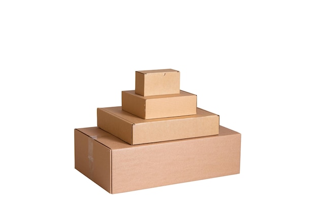 Photo stack of brown cardboard boxes isolated