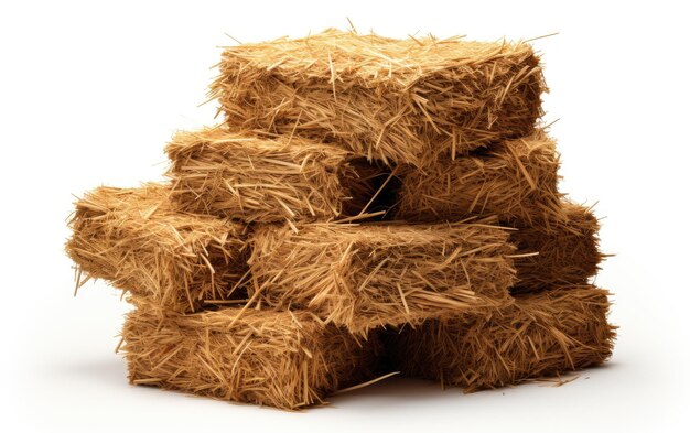 Stack of Brown Hay Piles Isolated on White Background