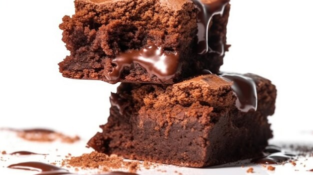 A stack of brownies with a bite taken out of it