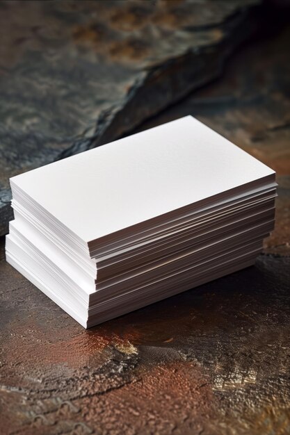 Photo stack of business cards on textured stone surface