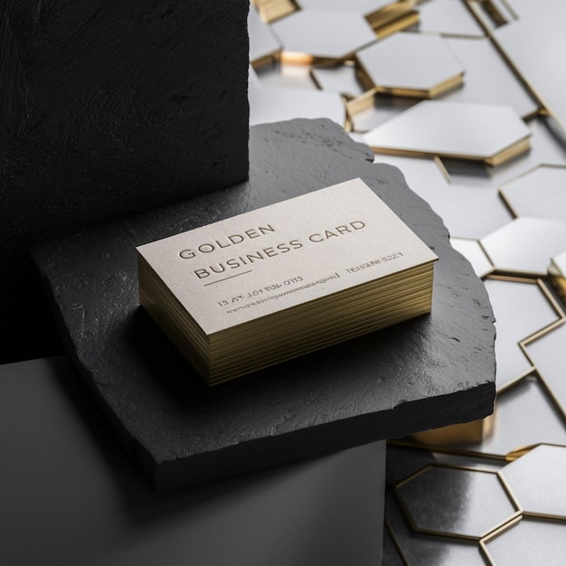 a stack of business cards on top of a stone block