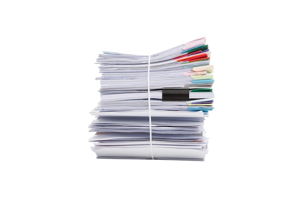 Stack of business documents papers isolated on white background