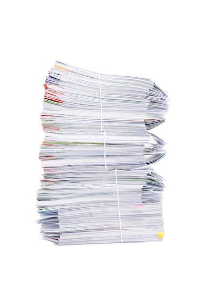 Stack of business documents papers isolated on white background