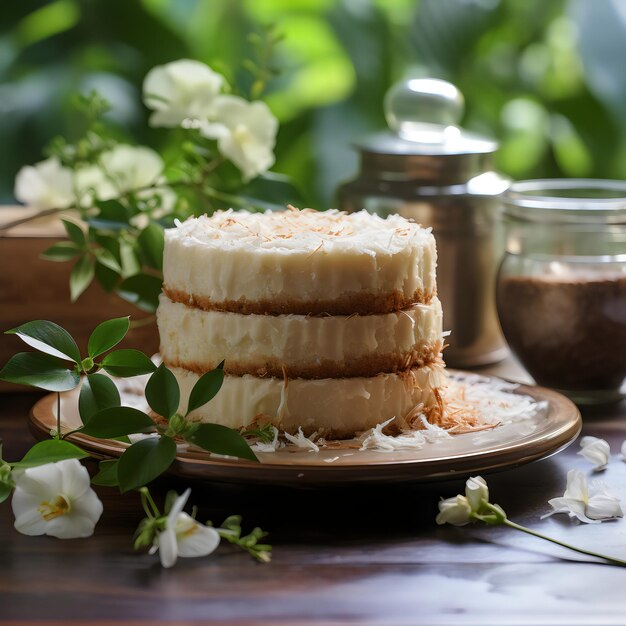 Photo a stack of cake with a small glass of wine next to it