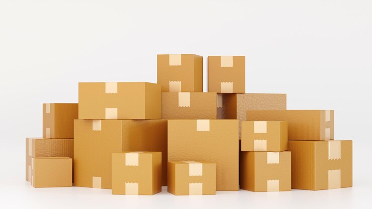 Photo stack of cardboard box carton or parcel concept of delivering goods 3d rendering