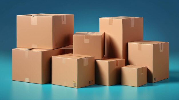 Stack of Cardboard Boxes on Blue Background Generative AI