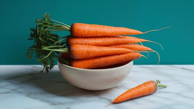 A stack of carrots in the bowl on the marble