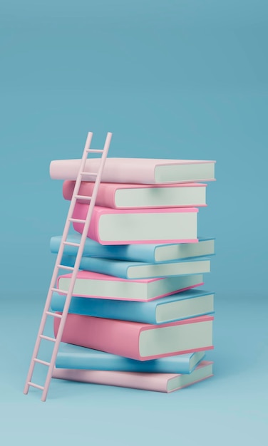 stack of cartoon pink and blue colored books 3d render