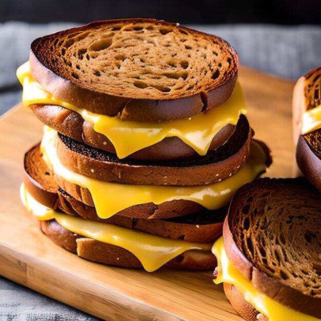 Foto una pila di panini al formaggio con formaggio e formaggio sopra.