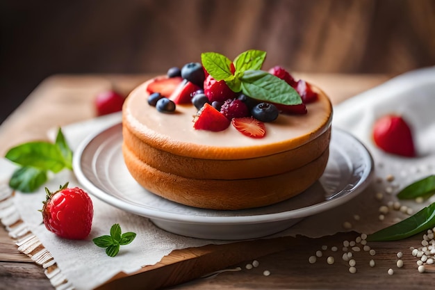 a stack of cheesecakes with berries on a plate