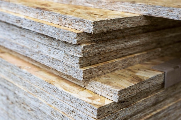 A stack of chipboard in a hardware store wooden usb sheet