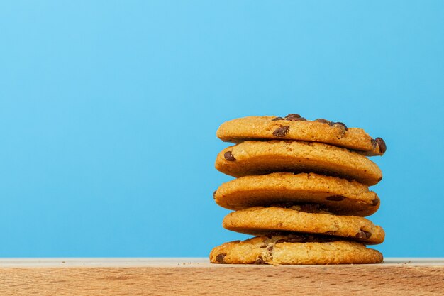 Stack of chocolate cookies with copy space