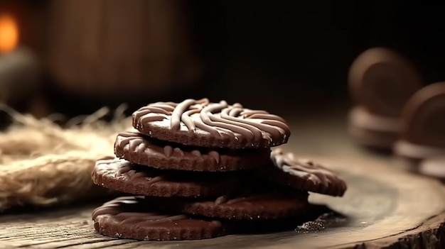 A stack of chocolate cookies with the words'chocolate'on the top