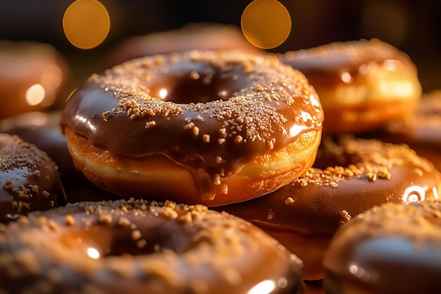 Stack of chocolate doughnuts with sprinkles