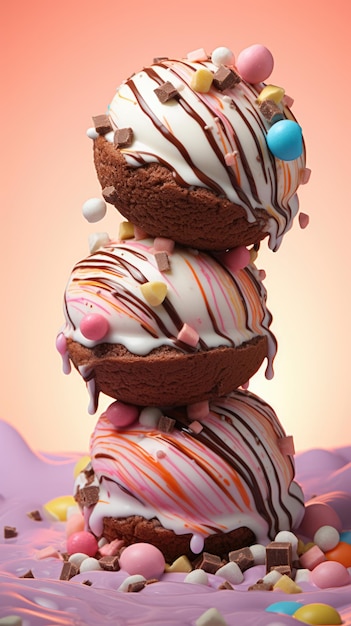 Stack of chocolate ice cream with sprinkles