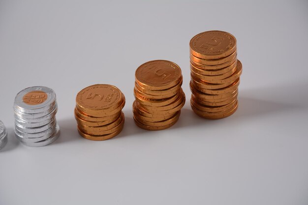 Stack of chocolate shekel coins as a concept for finance