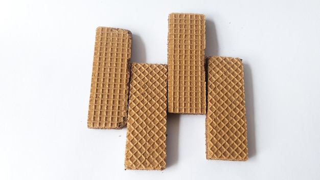 Stack of chocolate wafers isolated on white background