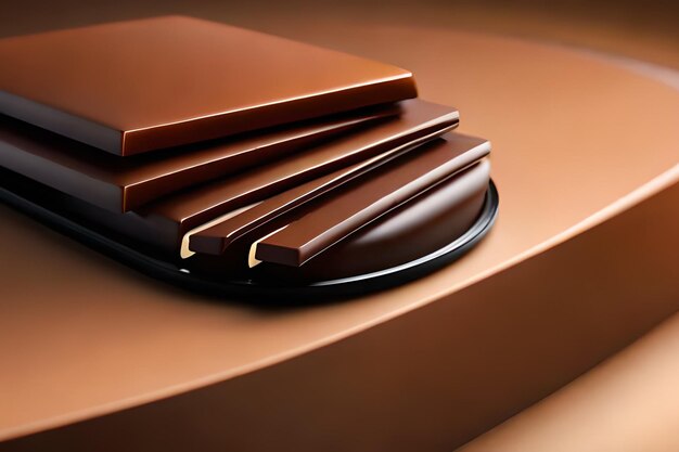 A stack of chocolates on a table with a black base.